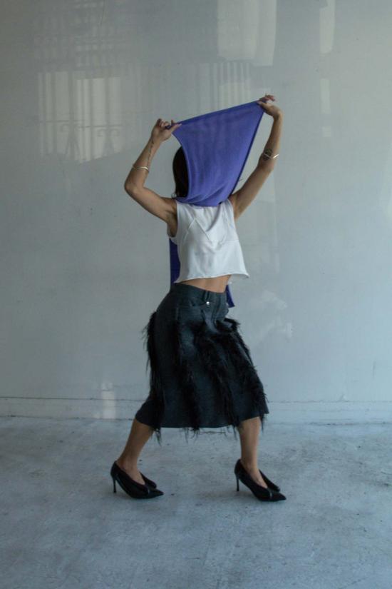  fey fey WORLDWIDE 미디 스커트 페이 페이 월드와이드 섀도우 더블 웨이스트 라인 스커트 - OTHER BRANDS