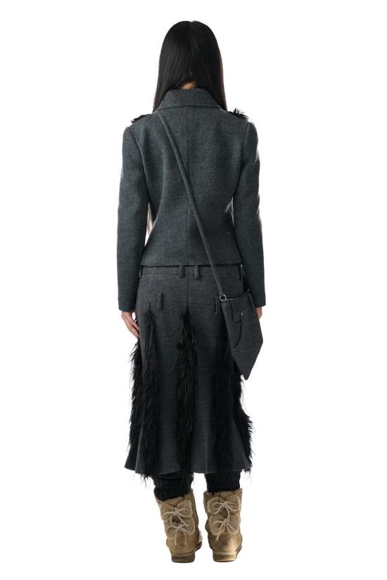  fey fey WORLDWIDE 미디 스커트 페이 페이 월드와이드 섀도우 더블 웨이스트 라인 스커트 - OTHER BRANDS