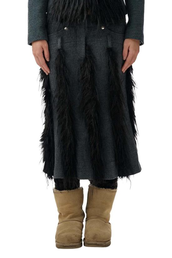  fey fey WORLDWIDE 미디 스커트 페이 페이 월드와이드 섀도우 더블 웨이스트 라인 스커트 - OTHER BRANDS