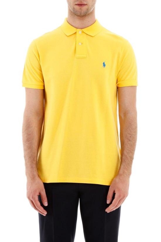  랄프 로렌 반팔 티셔츠 로고 자수 폴로 셔츠 (노란색) - RALPH LAUREN