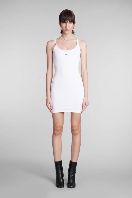  오프화이트 숏 원피스 오프 화이트 오프 스탬프 드레스 화이트/블랙