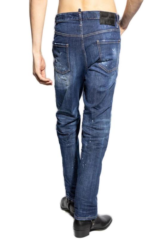  디스퀘어드2 데님 팬츠 Dsquared2 미드라이즈 슬림 진 블루 - DSQUARED2