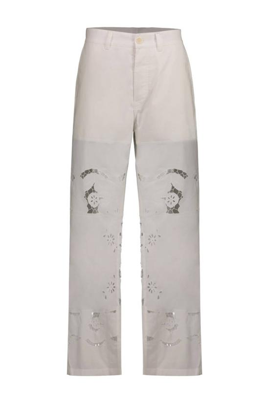  마린세르 스트레이트 팬츠 마린 세르 와이드 레그 팬츠, 재생 가정용 린넨 소재, 오프 화이트 색상