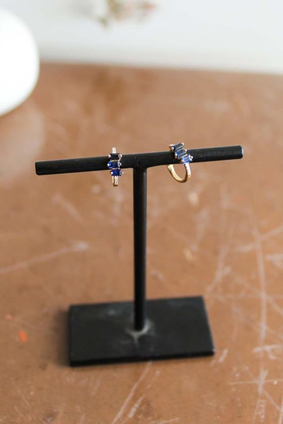  XIV Karats 이어링 14캐럿 14k 옐로우 골드 11mm 후프 귀걸이 (다이아몬드 및 바게트 사파이어 세팅) - OTHER BRANDS