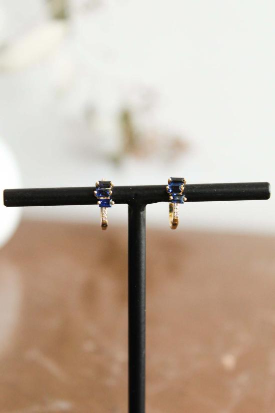  XIV Karats 이어링 14캐럿 14k 옐로우 골드 11mm 후프 귀걸이 (다이아몬드 및 바게트 사파이어 세팅) - OTHER BRANDS