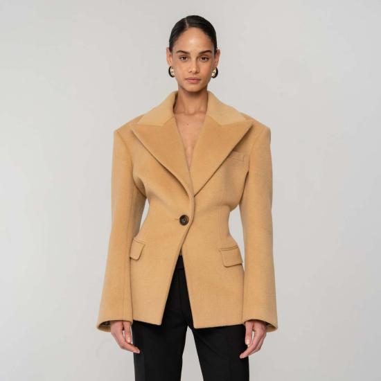  론니 코보 코트 로니 코보 칼라 숏 카멜