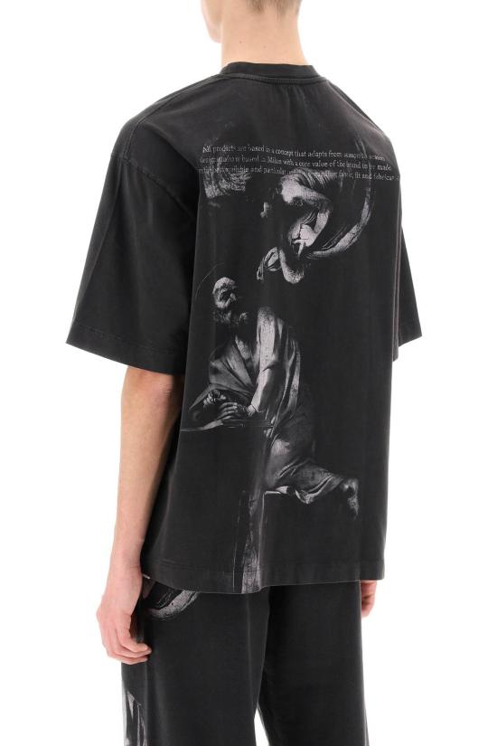  오프화이트 반팔 티셔츠 S. 매튜 크루넥 티셔츠 블랙 그레이 - OFF WHITE