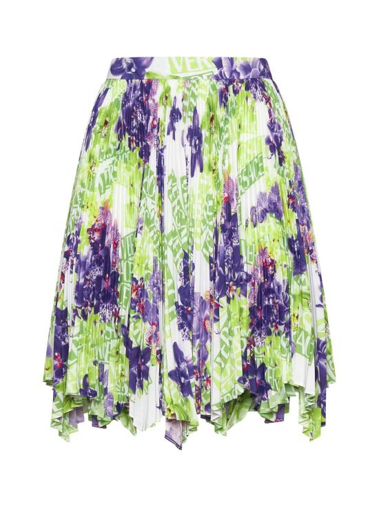  베르사체 미디 스커트 플리츠 프린트  비앙코 베르데