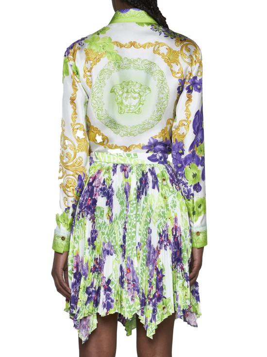  베르사체 미디 스커트 플리츠 프린트  비앙코 베르데 - VERSACE