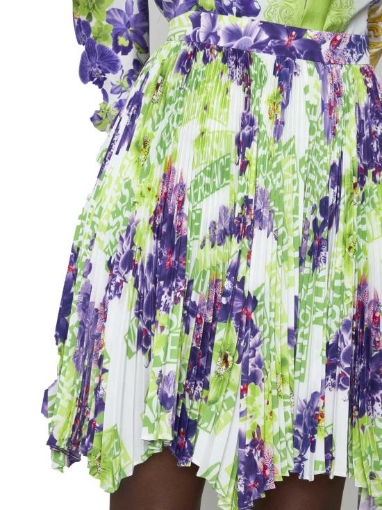  베르사체 미디 스커트 플리츠 프린트  비앙코 베르데 - VERSACE