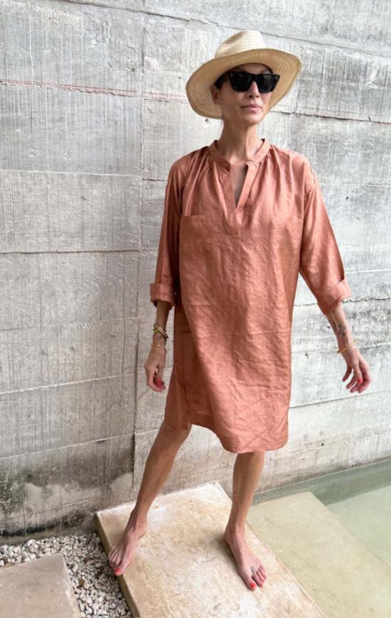  Two 튜닉 실크 소재의 긴팔 단추  (구리색) - OTHER BRANDS