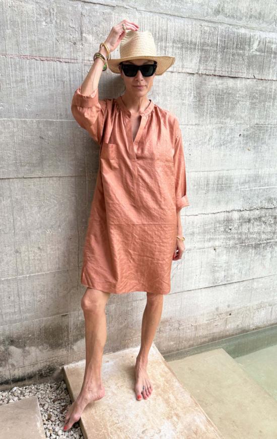  Two 튜닉 실크 소재의 긴팔 단추  (구리색) - OTHER BRANDS