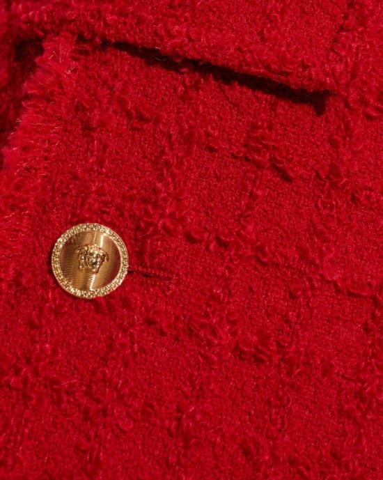  베르사체 숏 스커트 헤리티지 미드라이즈 트위드 미니 스커트 레드 - VERSACE