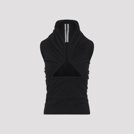  릭 오웬스 블라우스 저지 SS 프롱 탑 블랙 - RICK OWENS