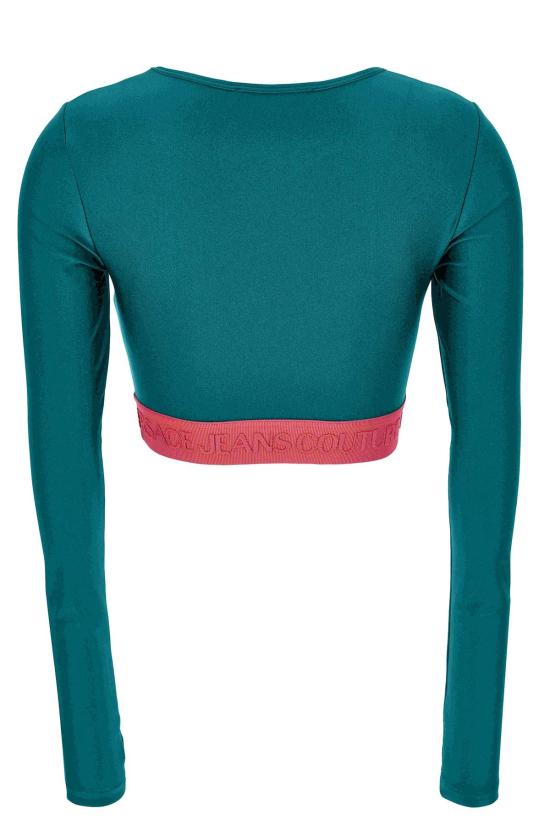  베르사체 민소매 티셔츠 진 쿠튀르 크롭탑 (긴팔) 블루 - VERSACE