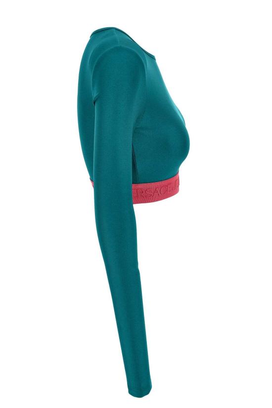  베르사체 민소매 티셔츠 진 쿠튀르 크롭탑 (긴팔) 블루 - VERSACE