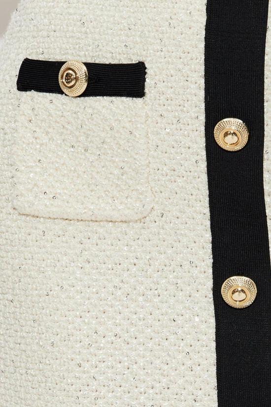  셀프 포트레이트 숏 스커트 , 반짝이는 아플리케 장식, 화이트/블랙 - SELF PORTRAIT