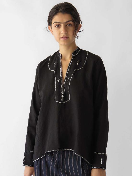  에리카 타노브 자켓 Erica Tanov Aarika 리넨 핸드 자수 탑 블랙 - ERICA TANOV