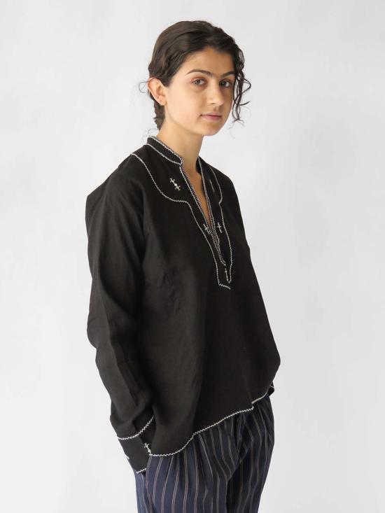  에리카 타노브 자켓 Erica Tanov Aarika 리넨 핸드 자수 탑 블랙