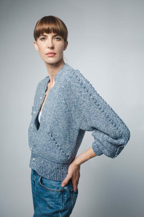  Santicler 봄버 자켓 산티클러 리즈 크로셰 스티치 봄버 재킷 블루 데님 - OTHER BRANDS