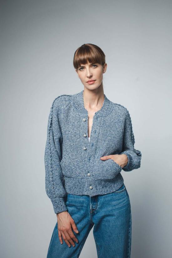  Santicler 봄버 자켓 산티클러 리즈 크로셰 스티치 봄버 재킷 블루 데님 - OTHER BRANDS