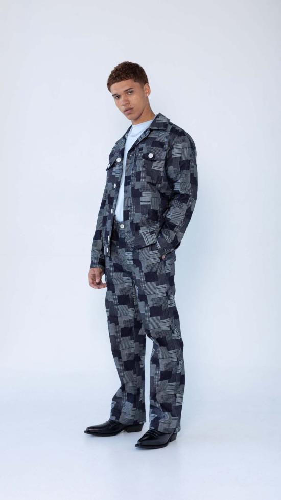  그라피아 뉴욕 데님 자켓 딘 재킷 다크 데님 패치워크 자카드 - GRAPHIA NEW YORK