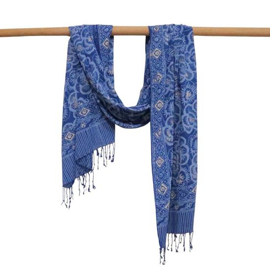  카시 코옵 머플러/스카프 Kasih Coop 손 염색 바틱 스카프 블루 장미 꽃무늬 - KASIH COOP