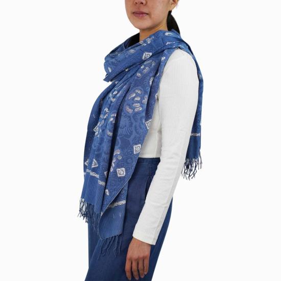 카시 코옵 머플러/스카프 Kasih Coop 손 염색 바틱 스카프 블루 장미 꽃무늬 - KASIH COOP