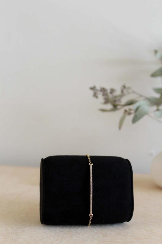  XIV Karats 팔찌 14캐럿 14k 옐로우 골드 7인치 바 브레이슬릿, 33개의 라운드 다이아몬드 장식, 14k 옐로우 골드 브레이슬릿