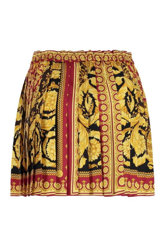  베르사체 미디 스커트 프린트 실크  퍼레이드 레드/블랙/다크 브라운 - VERSACE
