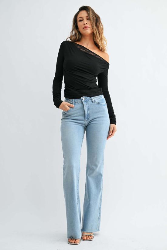  저스트 블랙 데님 데님 팬츠 가을 플레어 팬츠 - JUST BLACK DENIM