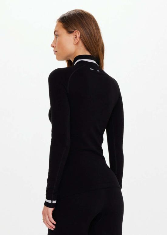  더 업사이드 긴팔 티셔츠 업사이드 울 심리스 베이스 1/4 지퍼 탑 블랙 - THE UPSIDE