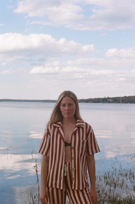  Alice Pearl 셔츠 앨리스 펄 위켄드  오렌지 스트라이프 - ALICE PEARL