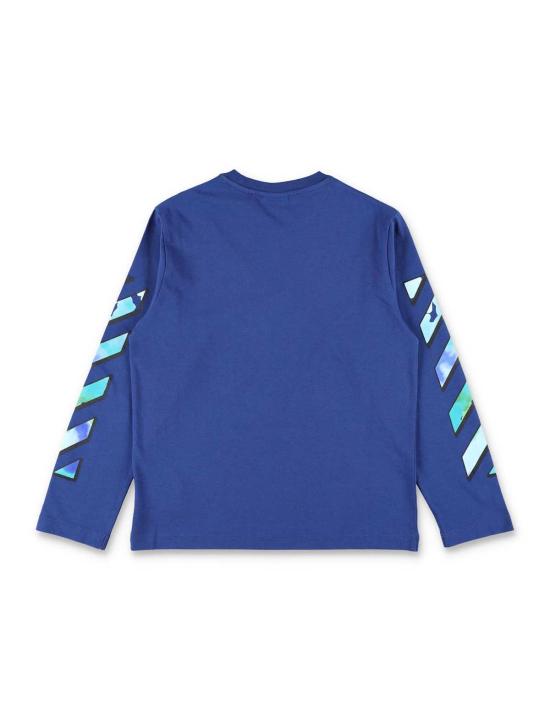  [키즈] 오프화이트 탑 아동용  긴팔 티셔츠 (로고 및 스트라이프 포함)  블루엣 - OFF WHITE