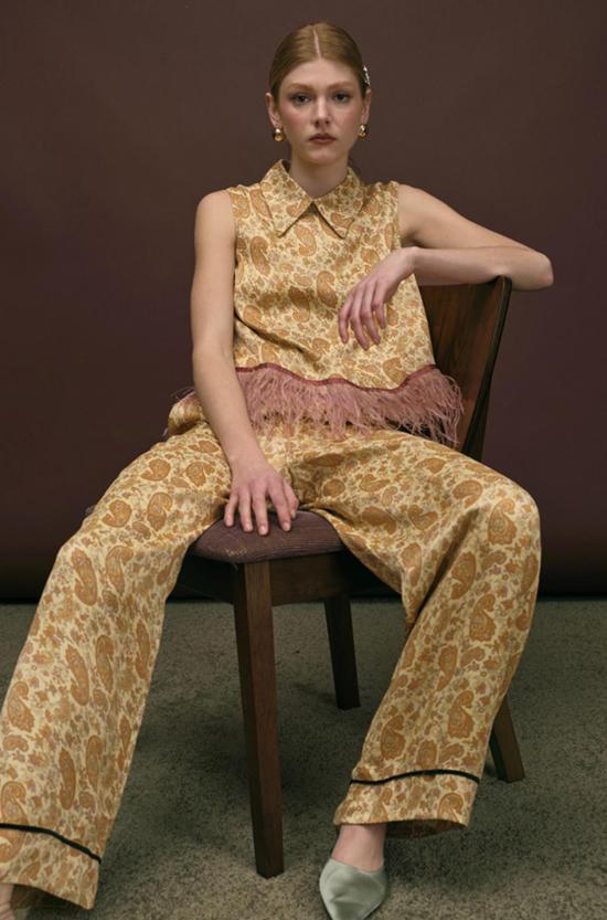  Maude Club 스트레이트 팬츠 모드 클럽 페이즐리 프린트 와이드 레그 팬츠 마리골드 페이즐리 프린트 - OTHER BRANDS