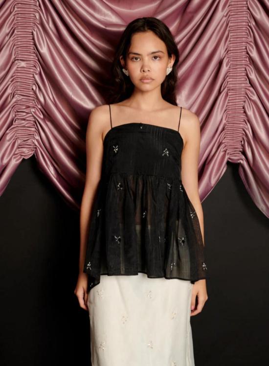  시스터 제인 블라우스 롤라 장식 탑 블랙