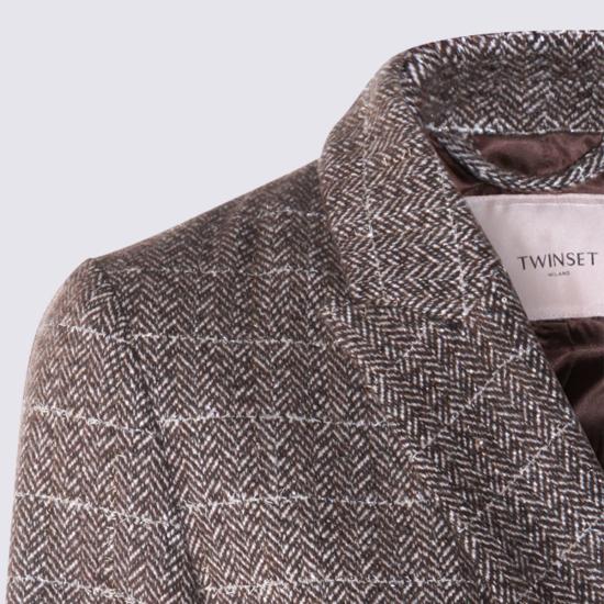  트윈셋 코트 맥시  헤링본 브라운/골드 - TWINSET