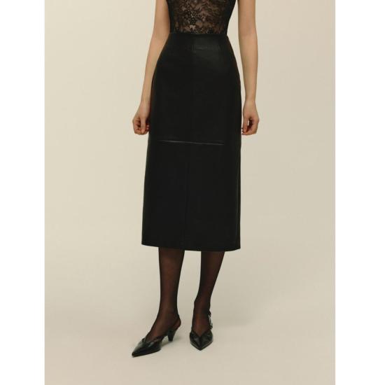  elodie 롱 스커트 엘로디 가죽 미디 스커트 블랙