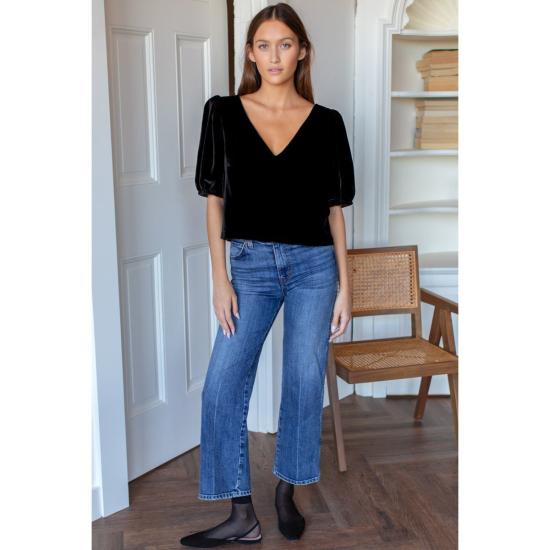  에머슨 프라이 블라우스 V넥 실크 벨벳 탑 - EMERSON FRY