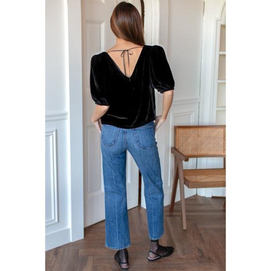  에머슨 프라이 블라우스 V넥 실크 벨벳 탑 - EMERSON FRY