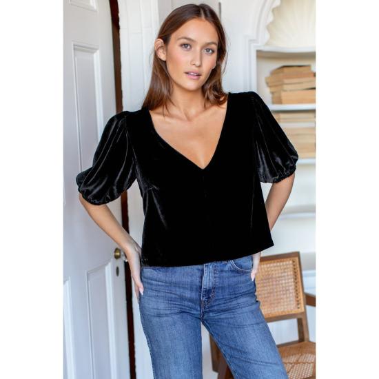  에머슨 프라이 블라우스 V넥 실크 벨벳 탑