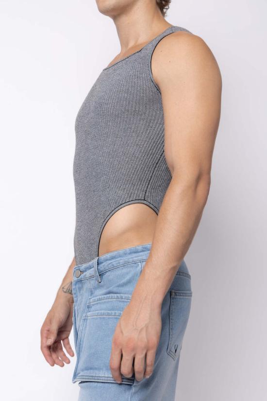  팽 바디수트 티셔츠 팡 에센셜 리브드 바디수트 블랙/화이트 - FANG