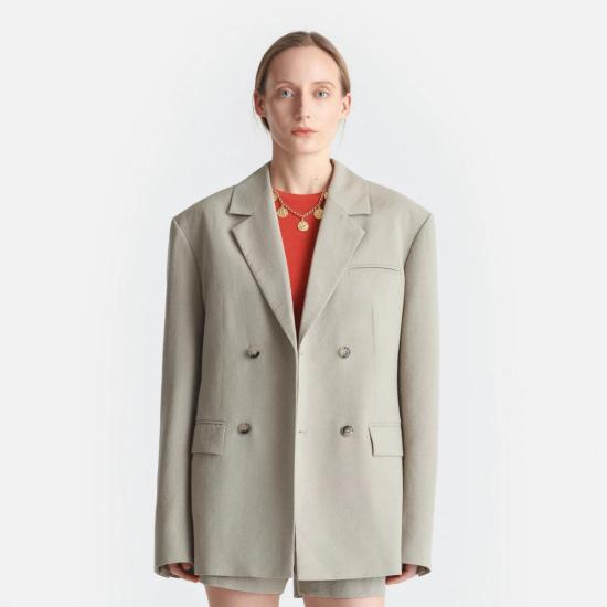  나누슈카 수트 자켓 디안테 박시 로우 실크 블레이저 샌드 그레이