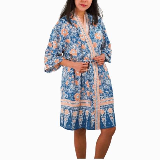  Kasih Coop 라운지 웨어 손 염색 바틱 가운/기모노 가운