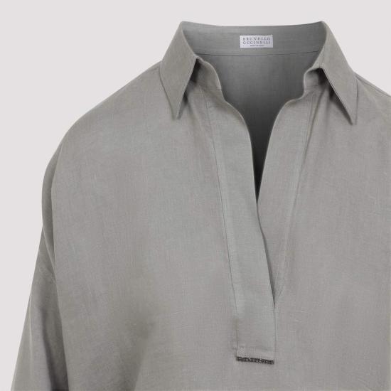  브루넬로 쿠치넬리 블라우스 Brunello Cucinelli 린넨  카키 - BRUNELLO CUCINELLI