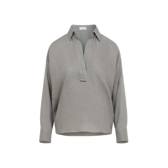  브루넬로 쿠치넬리 블라우스 Brunello Cucinelli 린넨  카키 - BRUNELLO CUCINELLI