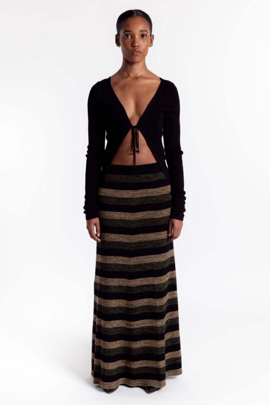  가니 롱 스커트 미니 골지 메리노 맥시 스커트 멀티컬러 - GANNI