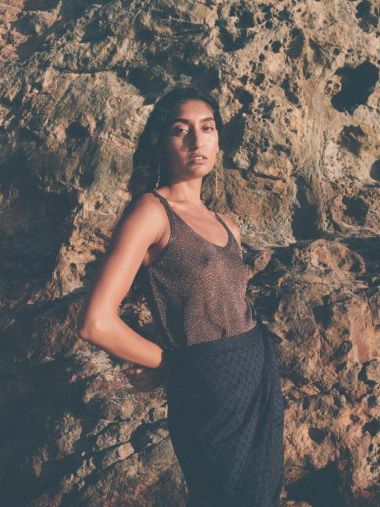  파리 데사이 민소매 티셔츠 지안 메탈릭 탱크 에스프레소 메탈릭