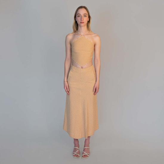  알리지 미디 스커트 알리시 체크 스커트 피치 체크 - ALYSI