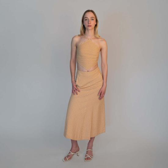  알리지 미디 스커트 알리시 체크 스커트 피치 체크